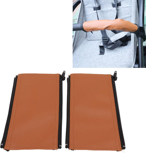 Garosa 2Pcs Baby Stroller Protective Handle Cover, PU Leather Non-Slip Stroller Handlebar Covers (Brown)
