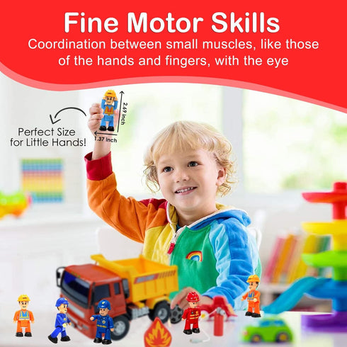 FUNERICA Community Helpers Figures for Kids, Firefighter, Construction Worker, Police Officer Toy Figurines