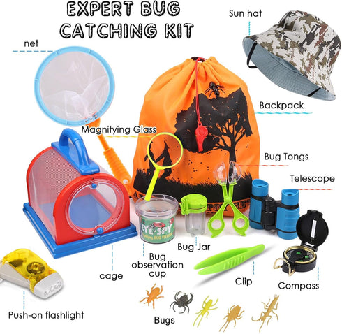 ESSENSON 3-12 Outdoor Explorer Kit & Bug Catcher Kit with Binoculars, Compass, Magnifying Glass, Critter Case