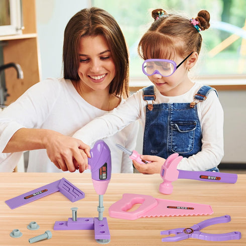 Kids Tool Set with Toy Drill and Tool Box, Construction Tools for Pretend Play Gifts for Toddlers Aged 3-7