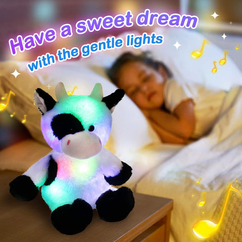 15'' Glow Guards Light up Music Cow Stuffed Animals Glowing Singing Soft Plush Toy with Lullaby Songs LED Night Lights