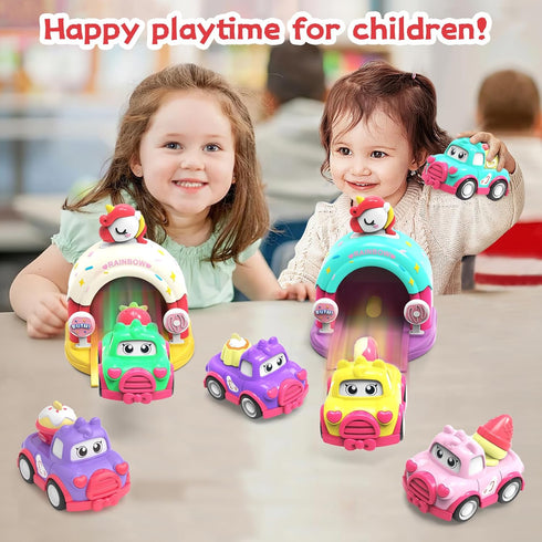 seveclotree 1 Toys,1st 1 2 Toys for Year Old Girls,Baby Cartoon Car Toys with Shooting Car Station,Toddler Girl
