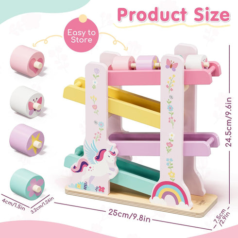 1 4 2 Lehoo Castle Wooden Car Ramp Toys for Year Old Girl Birthday Gifts, Unicorn Montessori Toys for One Year Old