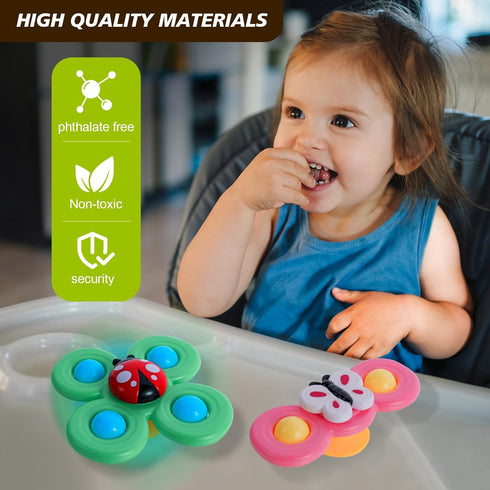3PCS Suction Cup Spinner Toys for Babies, Fidget Spinners Sensory Bath Toys 6 12 18 Months, Airplane Car Travel Essential 1-3 Year Old Boy Girl Birthday Gift for Baby