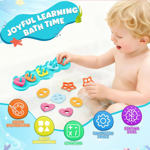 JoiTale Set, Baby Bath Toys, Mould Free Silcone Shape Sorting & Stacking Bath Toy No Hole No Mold Silicone Color