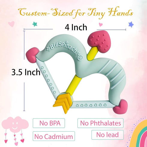 BIGSPINACH Teethers Heart Shape Silicone Baby Teether Toy Easy for Little Hands to Hold,Cupid Bow and Arrow Soft