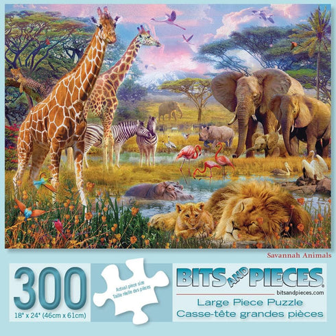 Bits and Pieces - 300 Piece Jigsaw Puzzle for Adults - ‘Savannah Animals’ by Artist Jan Patrik - 18” x 24”