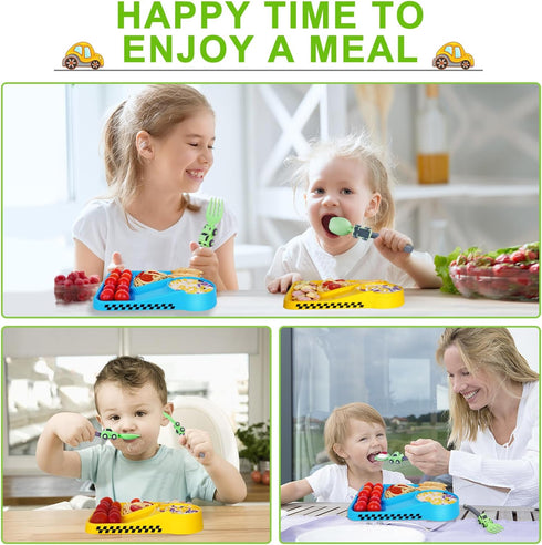 Construction Toddler Utensils, Portable Forks and Spoons Set for Ages 1-5, Green