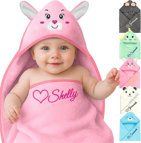 SIMIEEK Personalized Baby Towels Hooded with Name, Custom Toddler Coral Velvet Fleece Bath