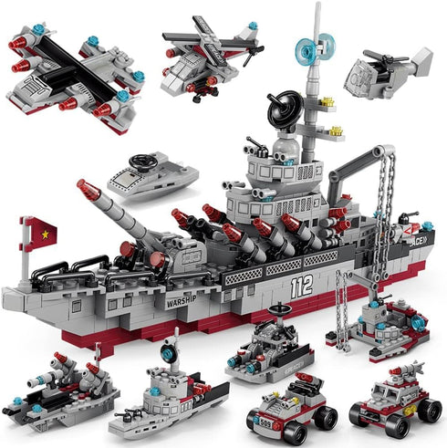 Building Block Warship - 25 in 1 Battleship Kits for Kids, Educational Toys for Boys Age 6-12 Years Old, 554PCS
