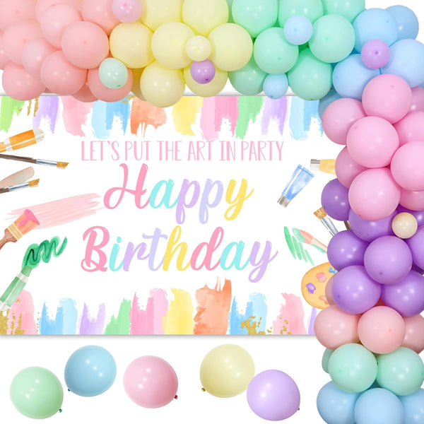 Art Birthday Party Decorations for Girls - Pastel Balloon Garland Arch Kit with Macaron Paint Happy Birthday Backdrop