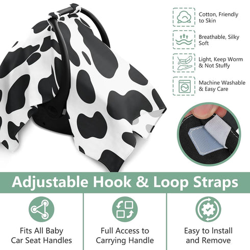 Dalzium Black and White Cow Print Car Seat Cover Baby, Carseat Canopy Cover for Girl Boy, Breathable Baby Carrier Cover