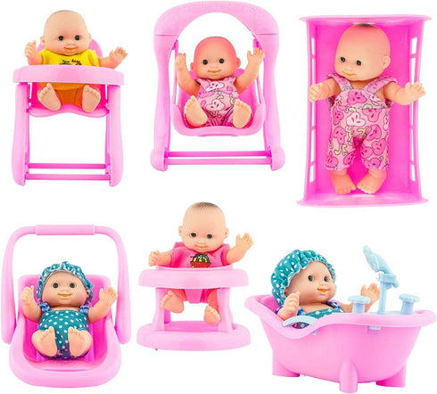 PowerTRC 6 Set of Mini 5 Inch Baby Girl Toy Dolls Collection