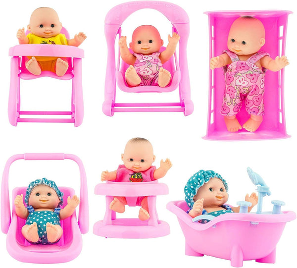 PowerTRC 6 Set of Mini 5 Inch Baby Girl Toy Dolls Collection