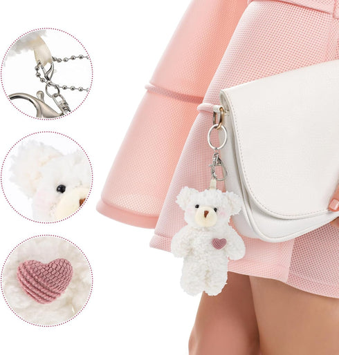 2pcs Plush Bear Keychain - Teddy Bear Keychain Animal Key Ring Hanging Ornament for Girls Women