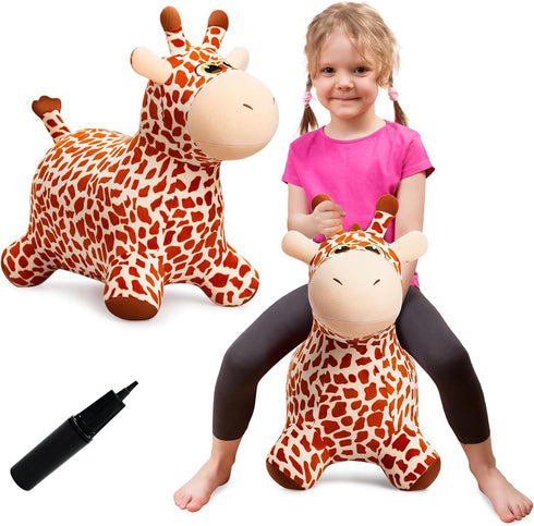 Giraffe Bouncy Horse Toy for Kids 1-3 Years Old, Plush Ride On Bouncy Animal for Indoor Outdoor Hopping, Birthday Gifts
