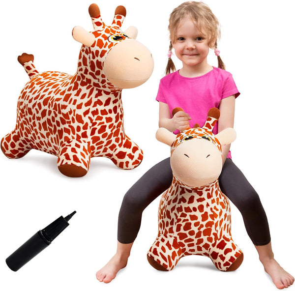 Giraffe Bouncy Horse Toy for Kids 1-3 Years Old, Plush Ride On Bouncy Animal for Indoor Outdoor Hopping, Birthday Gifts