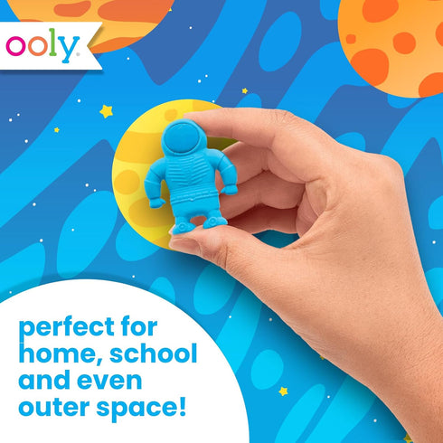OOLY Astronaut Erasers Set of 3, 1.75" Tall - Blue, Green, White Novelty Erasers for School, Home, Office, Speech