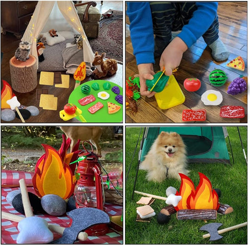 Inslat 45 Set Playset 3 4 5 6 7 PCS Pretend Play Campfire Toy for Kids, Toddler Camping Toys Play Felt Campfire