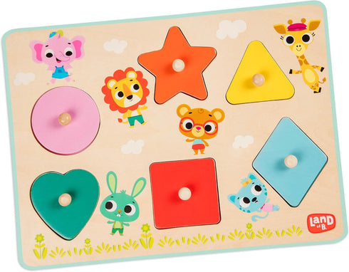 18+ B. toys Wooden Peg Puzzle for Kids Shapes, Colors, Animals Wooden Toys for Toddlers, Kids Months