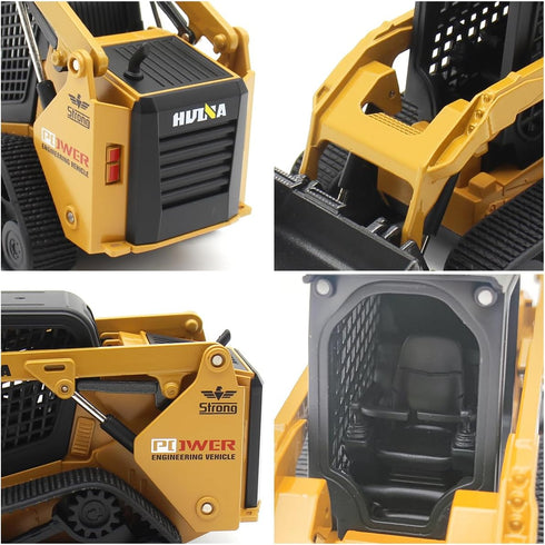 3 1 1/50 3+ Mostop Construction Truck Toy in Skid Steer Loader with Metal Forklift and Grab Shovel Construction