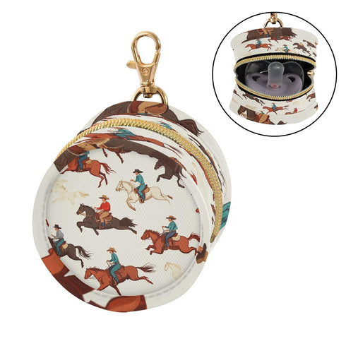 Portable Pacifier Holder with Clip - Round Baby Pouch in Beige Western Cowboy Design