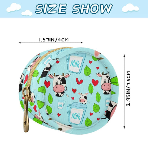 Cartoon Cows Round Pacifier Storage Case with Zipper, Portable Pacifier Case for Travel, Diaper Bag & Purse, Pacifier