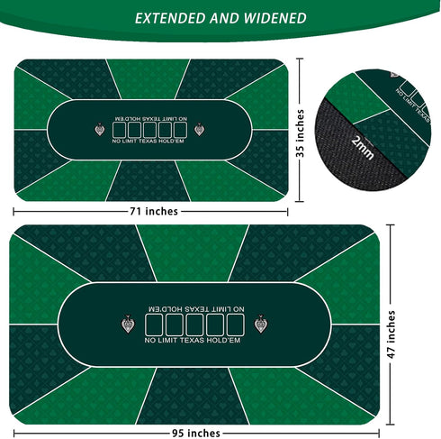 71" x 35" Poker Mat for Table - Smooth Water Repellent Surface, Nonslip Rubber Bottom, Green, Easy to Roll Up
