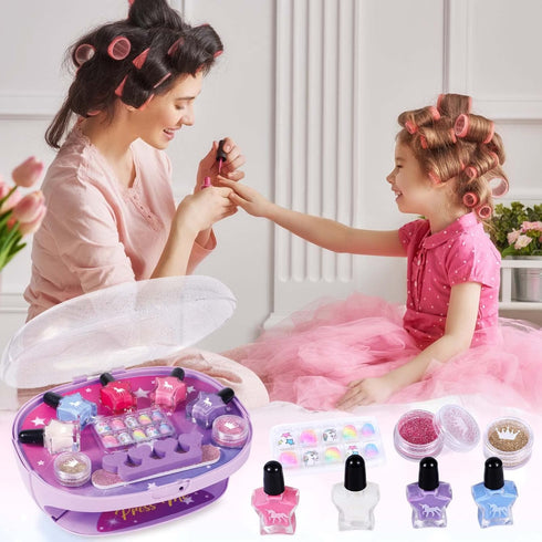 Set 3-12 Golray Kids Nail Polish for Girls, All-in-One Nail Art Kit - Dryer/ Glitter Powder/ False Nails/ Nail Decals/