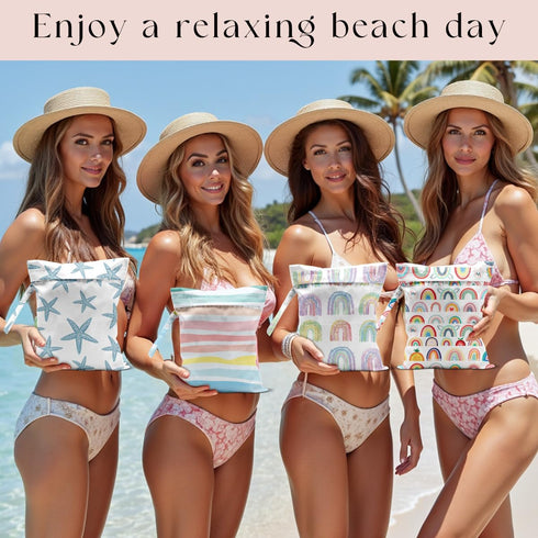 zcyxuuw 4Pcs Waterproof Wet Bag for Swimsuit, Travel Beach Wet Dry Bag, Hidden Zipper Reusable Rainbow Starfish Decor