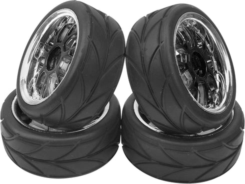 4Pcs HIRCQOO OD 2.55" 1/10 On Road Rubber Tires & 12mm Hex Hub Plastic Wheel Rims for Traxxas