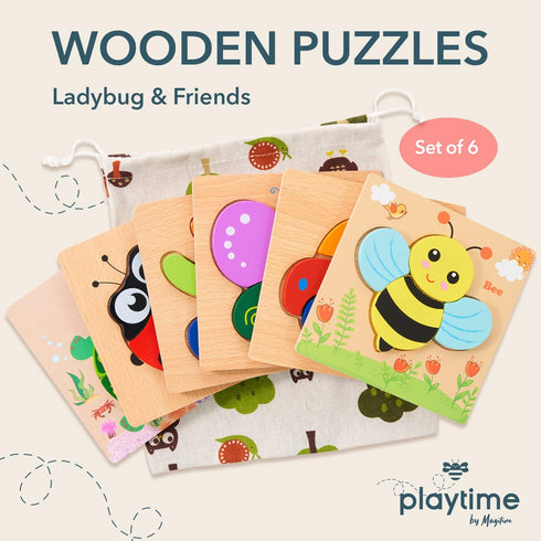 Magifire Wooden Puzzles for Toddlers 1-3, Set of 6 Montessori Toys, 1 Year Old Wood Puzzles for Baby Boys Girls, Large Pieces Safe for Kids, includes Storage Bag and Giftable Box