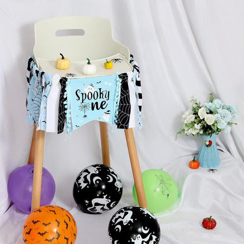 1st 1st Halloween Birthday High Chair Banner for Boys Blue and Black Spooky One High Chair Banner for Halloween Theme