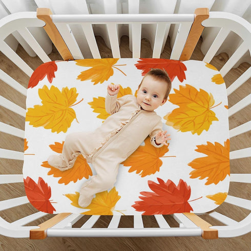 Caikeny 27 39 Halloween Fitted Crib Sheet for Boys Girls Colorful Autumn Leaves Baby Crib Sheets Orange Bassinet Sheets