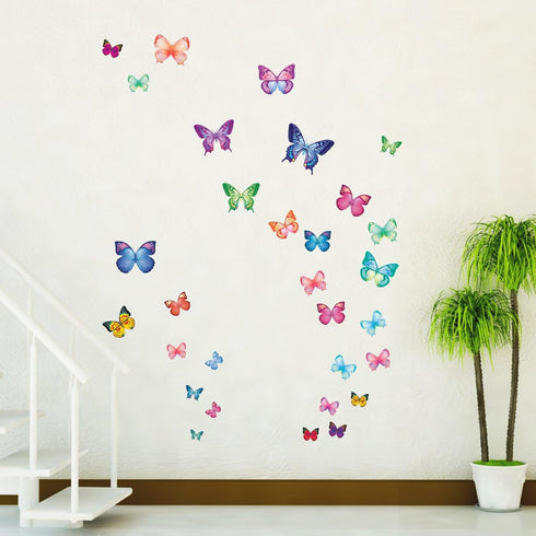 DECOWALL DS9-1302 30 Vibrant Butterflies Kids Wall Stickers, Peel and Stick Removable Decals for Nursery