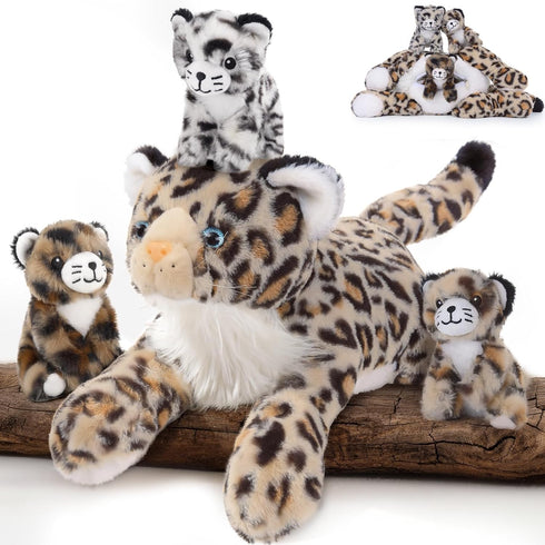 MorisMos Cheetah Stuffed Animal with Babies for Girl Kid,18'' Large Mommy Cheetah