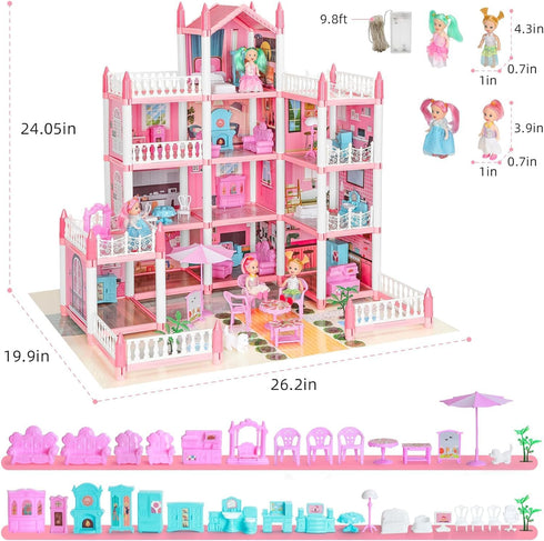 GirlDiary 4-Story 11 4 Set 3 4 5 6 7 8+ Doll House, Dream Dollhouse for Girls Pretend-Play DIY Dollhouse Kit - Rooms
