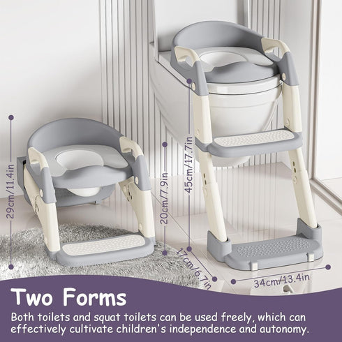 kimitimi 3-in-1 Potty Training Seat with Ladder Toddler Toilet Ladder Kids Toilet Chair for Little Boys Girls