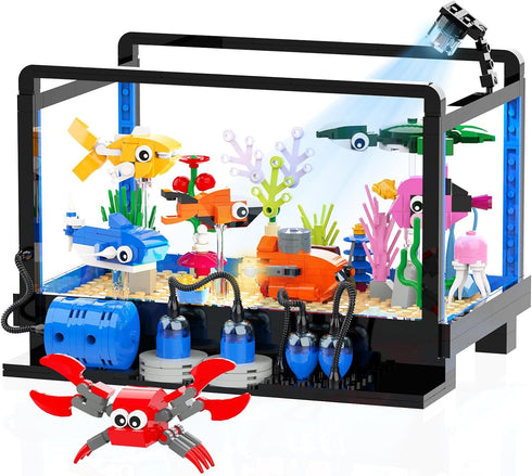 Tenhorses Fish Tank Building Block Set, Lighting Aquarium Sets with Marine Life, Submarine, and Treasure Chest