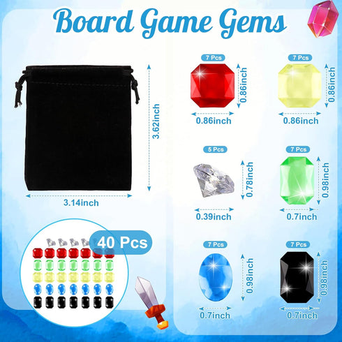 MSHUNKEJI 40 6 2-4 30 Pcs Board Game Gems Styles Board Game Gemstones with Black Drawstring Bag Glass Gemstones