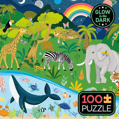 Ceaco Glow in The Dark Jungle, Sea & Sky, 100 Piece Jigsaw Puzzle