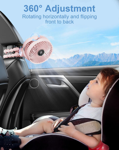 Portable Stroller Fan with LED Night Light, Rechargeable Battery Clip-On Fan for Travel, Baby Pram (Pink)