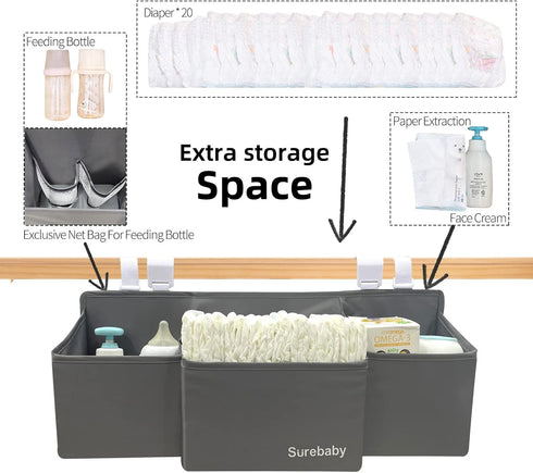 surebaby 3-in-1 Hanging Baby Diaper Caddy, Diaper Caddy Organizer Holder For Baby Crib, Nursery Organization Diaper