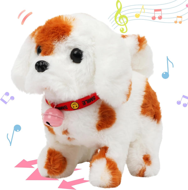 Hopearl Walking Dog with Bell Interactive Electronic Pet Plush Toy, Woof and Moving Animated Nodding Head