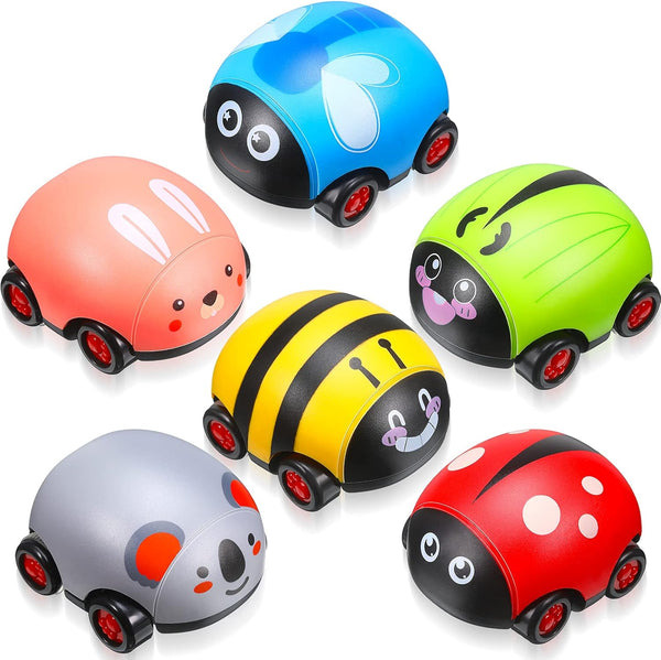 6 Pieces Animals Pull Back Cars - Friction Powered Vehicle Playset Toys for Kids (Vivid Style)