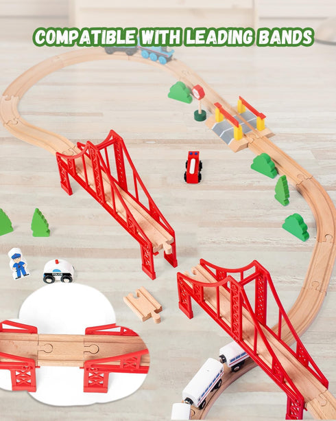 Payarma Set 3-5 Wooden Train Track Accessories Train Railway Accessories Double Suspension Train Bridge Toy Train