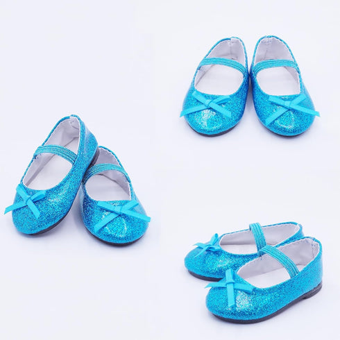 7 Pairs of Glitter Doll Shoes for 18 Inch Dolls, Sparkle Princess Accessories
