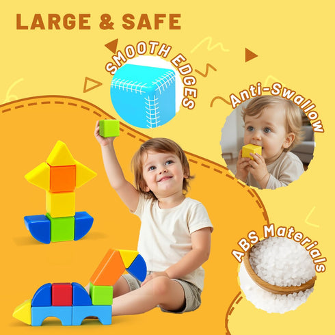 1.65 Inch 3D 1-3 (15PCS) Pairez Toys Magnetic Building Blocks, Large Magnetic Stacking Blocks for Toddlers, Magnet