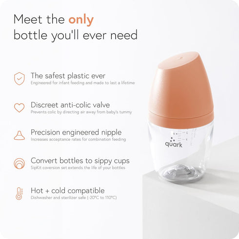 8 Oz 2 Pack BuubiBottle Max Slow Flow Bottle for Newborn Babies by Quark - with Anti-Colic RealFeel Nipple to Simulate
