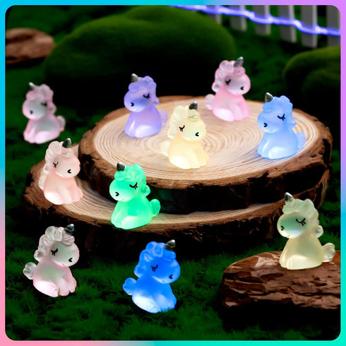 HFAYDZSW 180Pcs Luminous Mini Resin Unicorn Figurines, Glow in The Dark Tiny Unicorn Ornament for Garden, Landscape